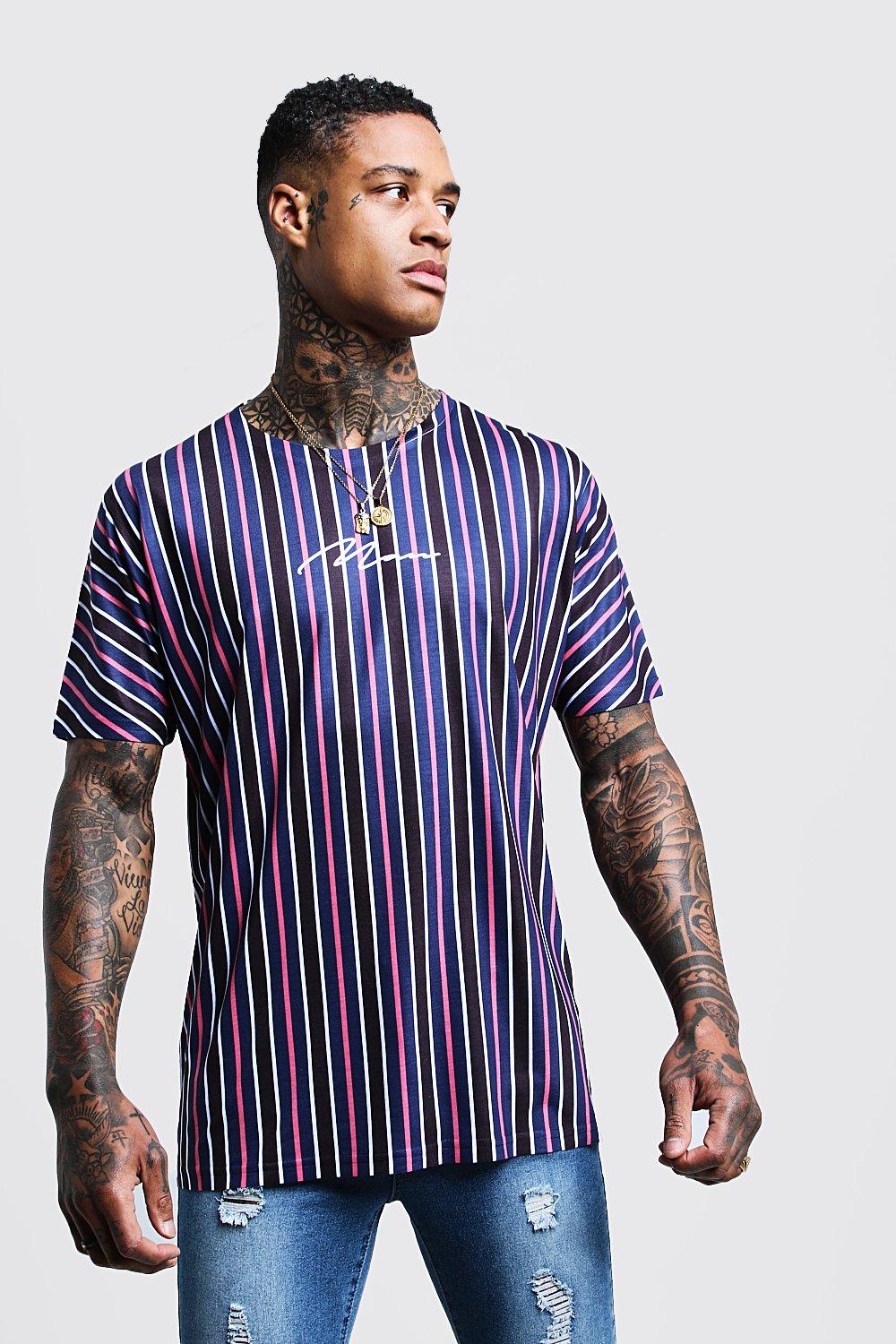 

Фирменная свободная футболка MAN с полосками, Black