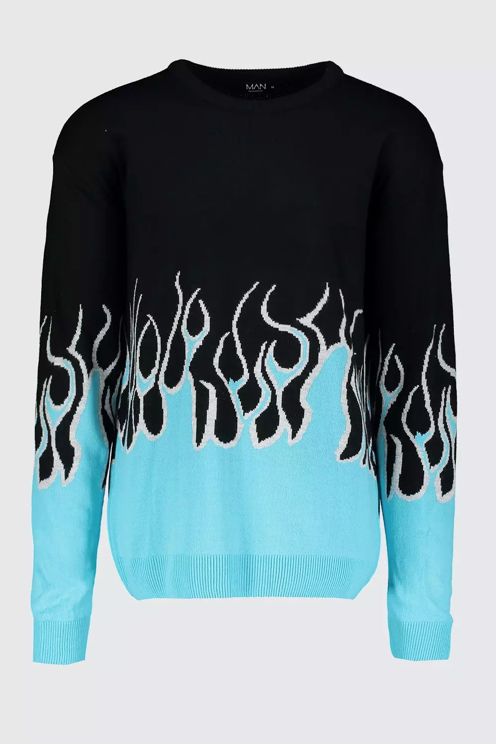 Loose Fit Knitted Jumper With Flames boohooMAN UK