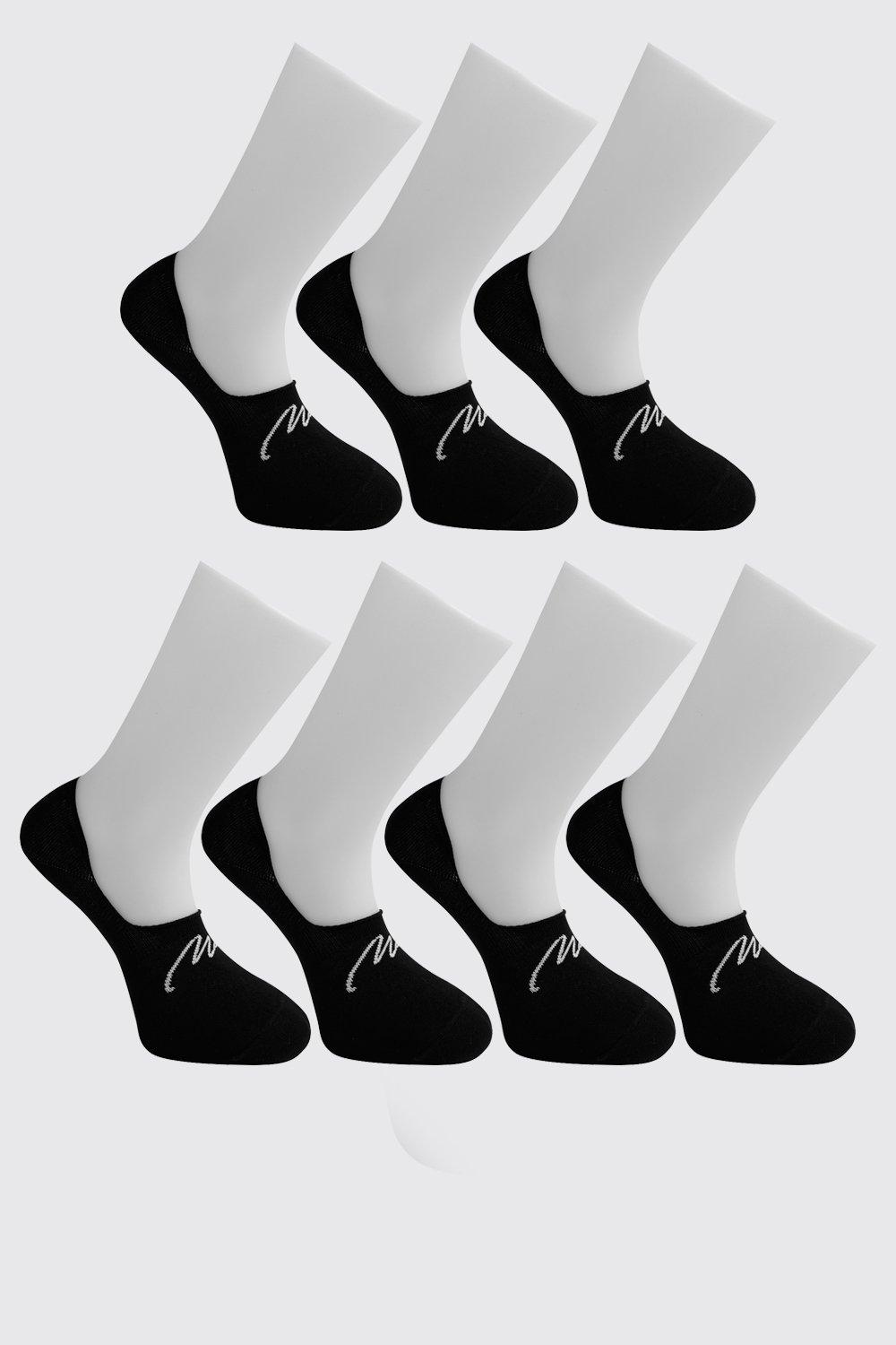 Mens Black MAN Signature 7 Pack Invisible Socks, Black