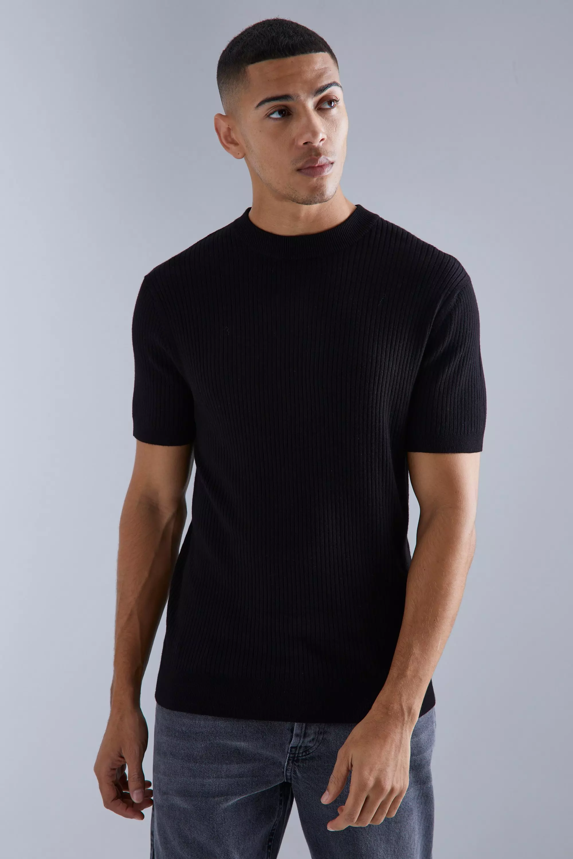 Mens black outlet ribbed t shirt