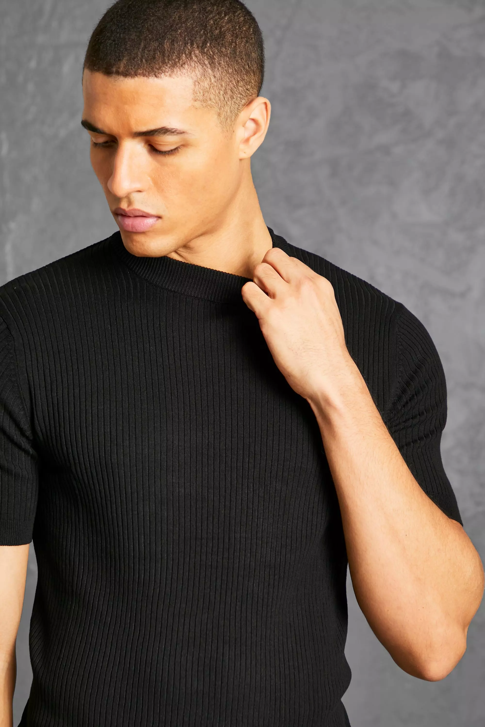 Short Sleeve Turtle Neck Rib Sweater | boohooMAN USA