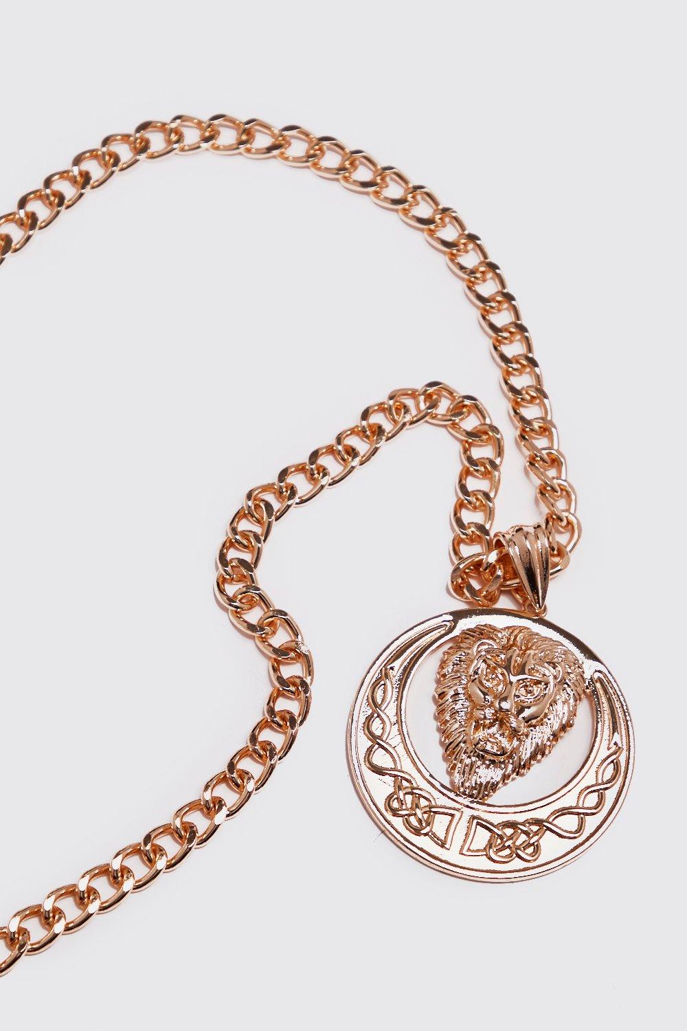 

Lion Pendant Chain Necklace, Gold, Браслет из массивных звеньев, Silver