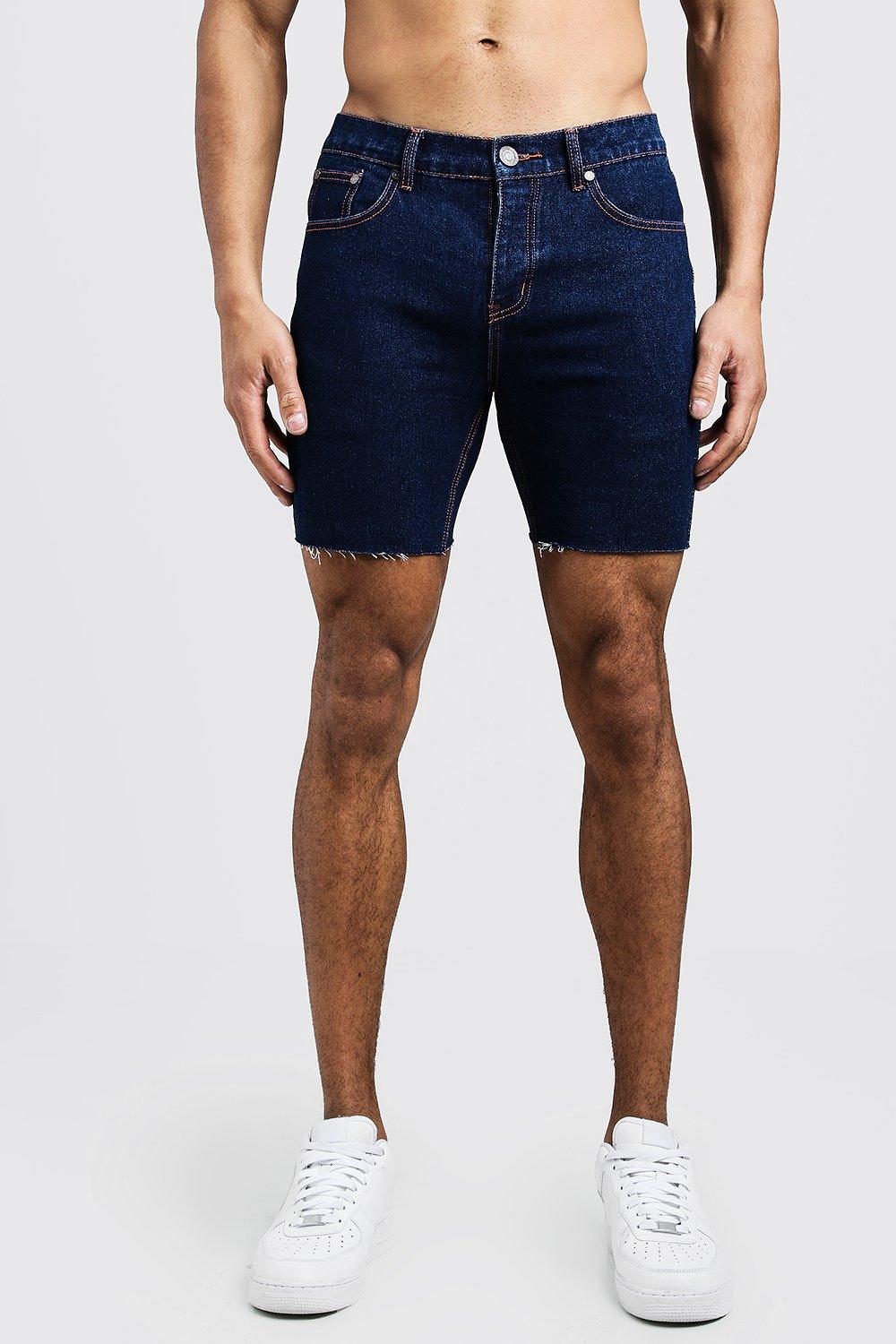 

Slim Fit Denim Shorts With Raw Hem, Indigo