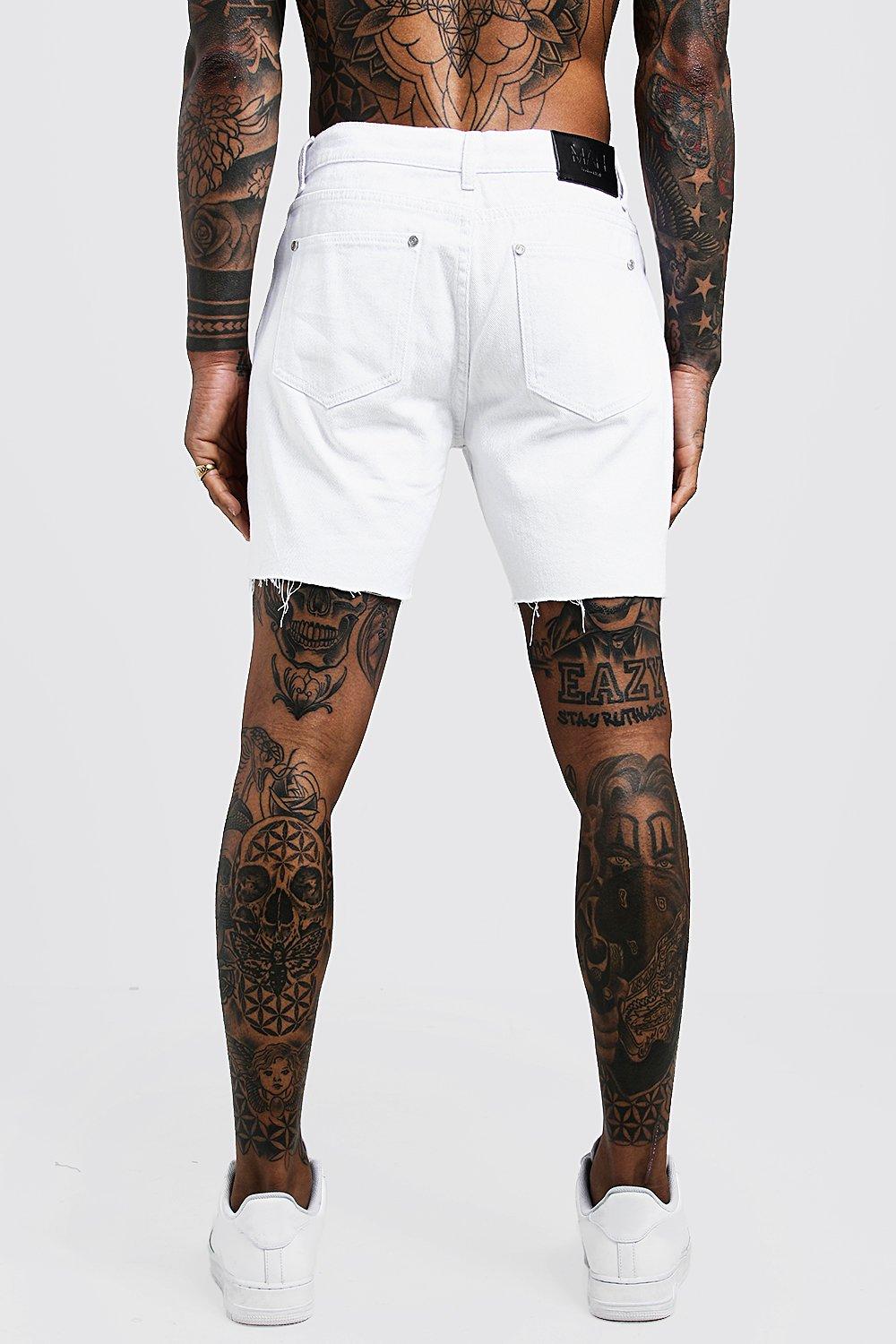 

Slim Fit Denim Shorts With Raw Hem, White
