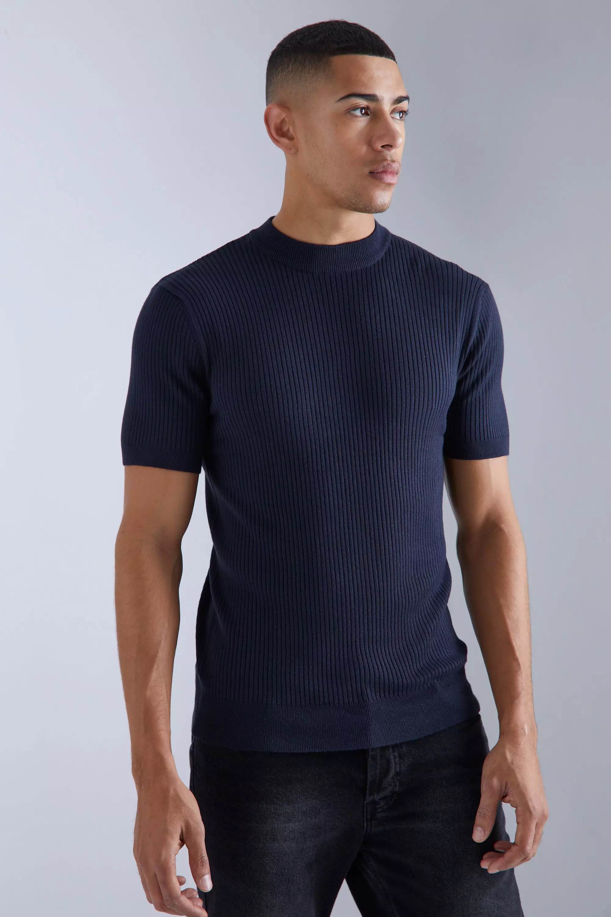 Rib Turtleneck Short Sleeve Top