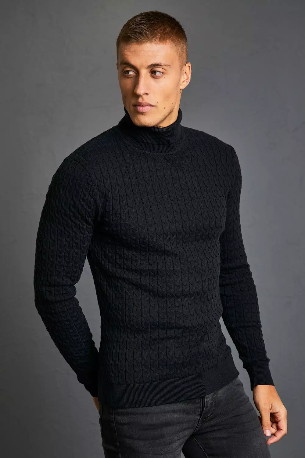 Cotton roll neck jumper on sale mens