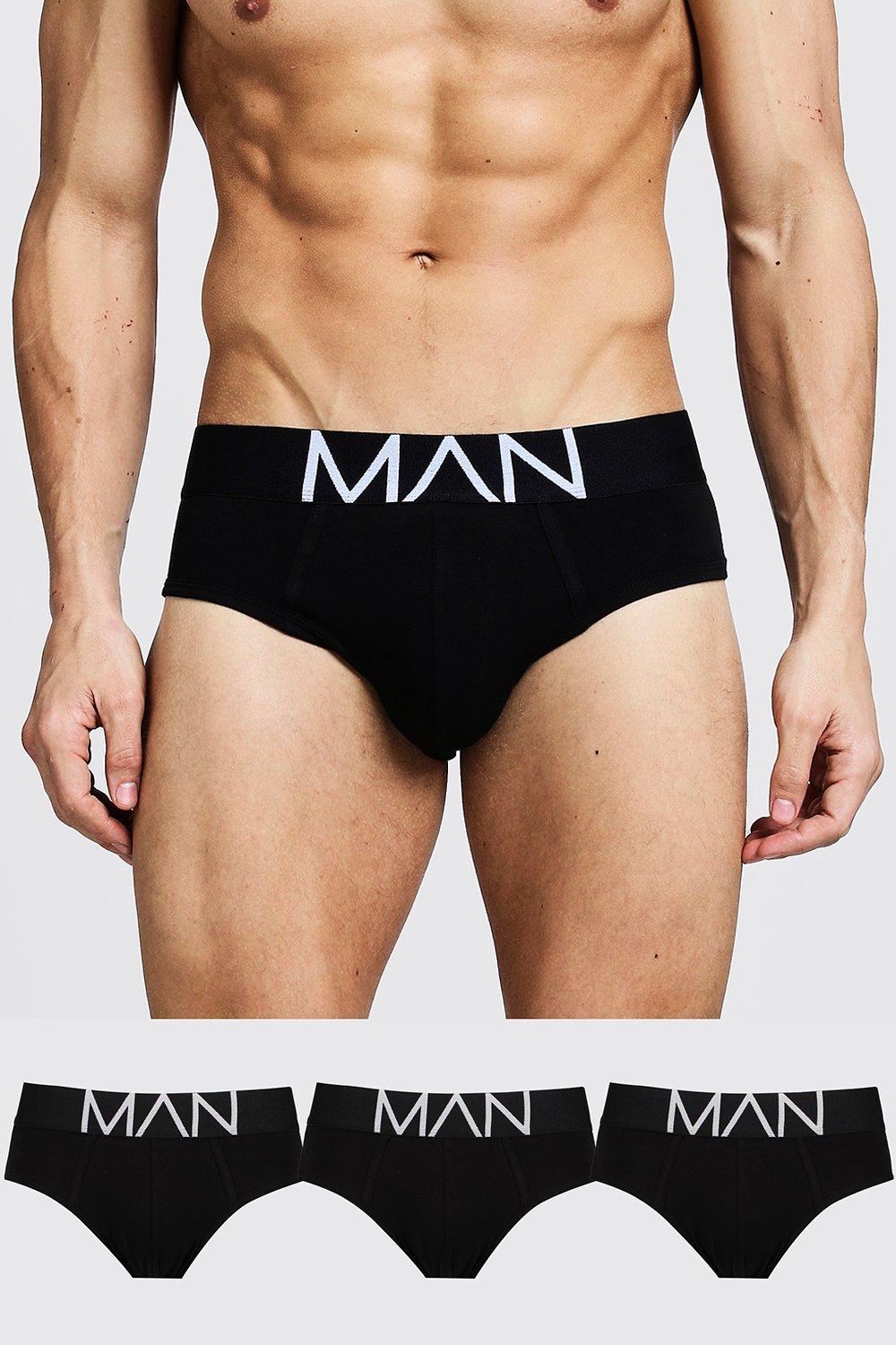 Mens Black 3 Pack MAN Logo Briefs, Black