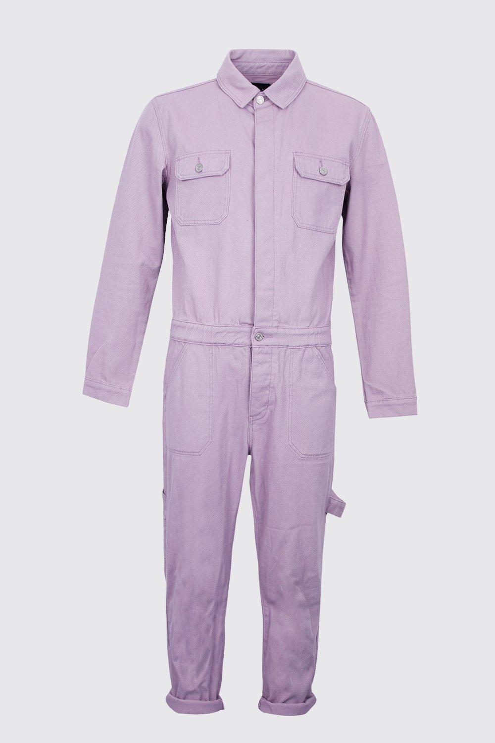 purple denim jumpsuit