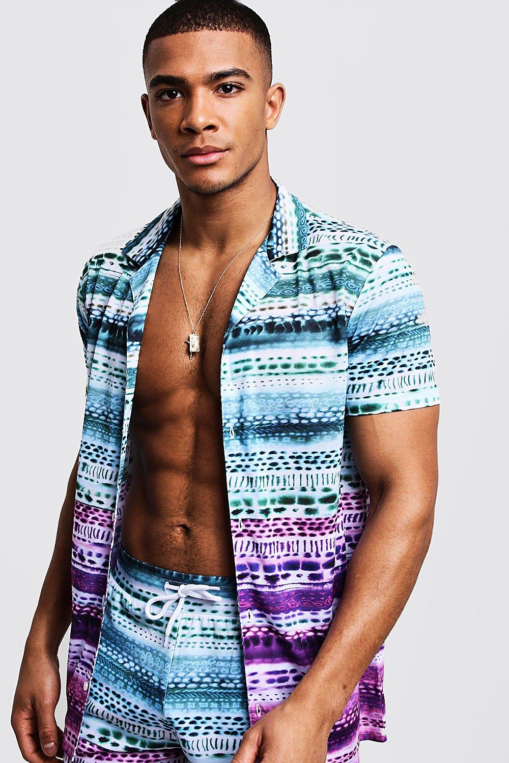 Tie Dye Short Sleeve Revere Shirt Boohoo