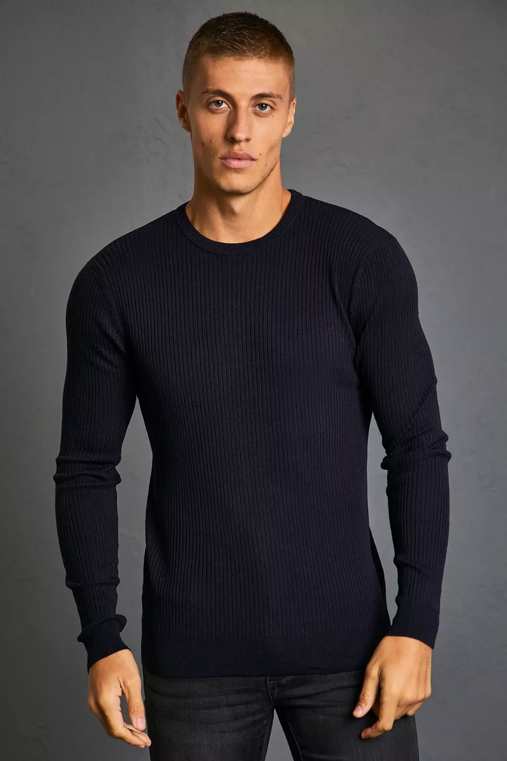 Mens ribbed crew outlet neck sweater