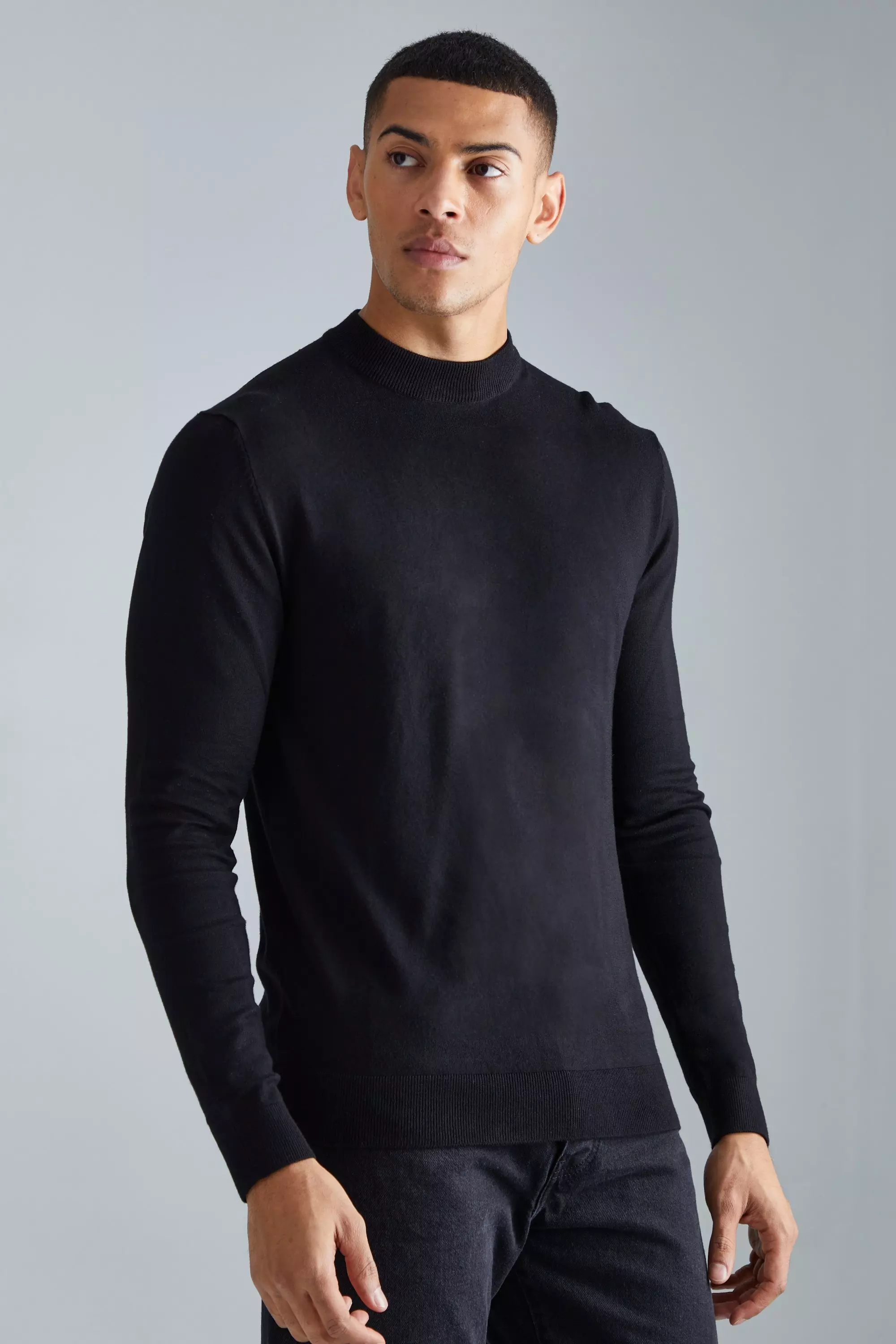 Muscle Fit Ribbed Crew Neck Sweater