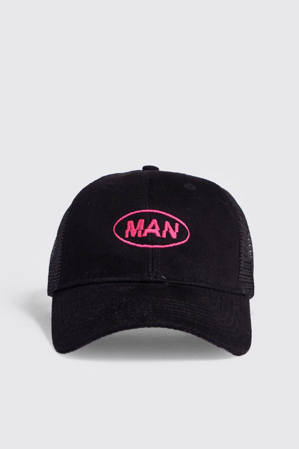

Кепка с потертой неоновой вышивкой MAN, Black