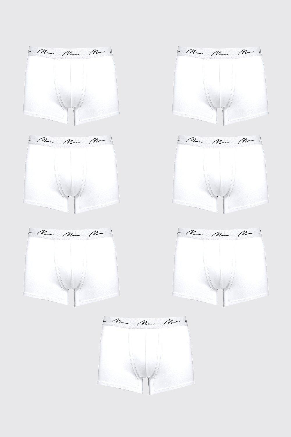 Mens White 7 Pack MAN Signature Trunks, White