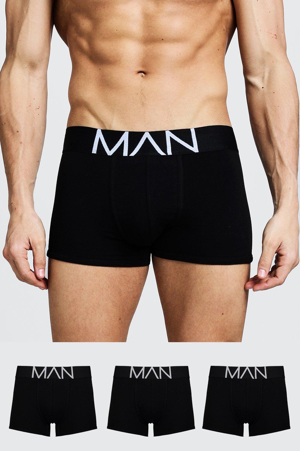 Mens Black 3 Pack MAN Trunks, Black