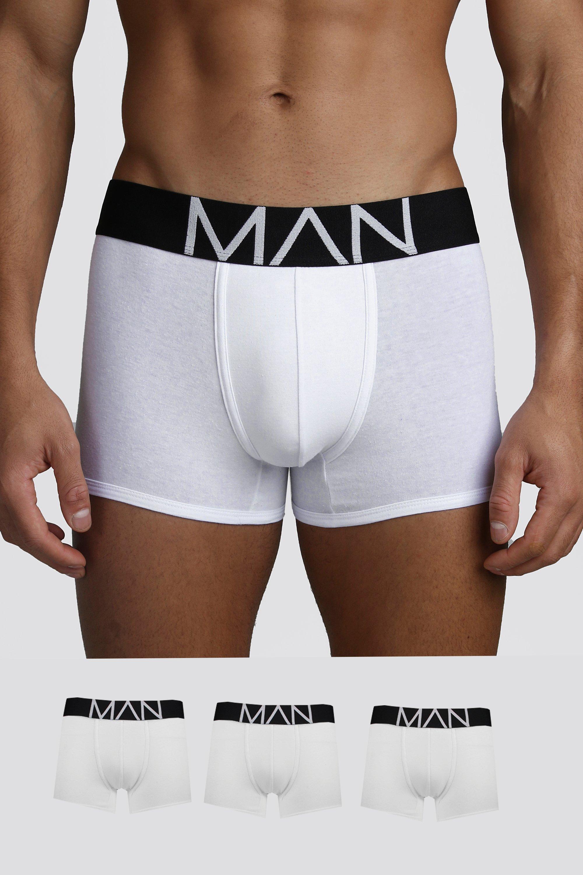 Mens White 3 Pack MAN Trunks, White