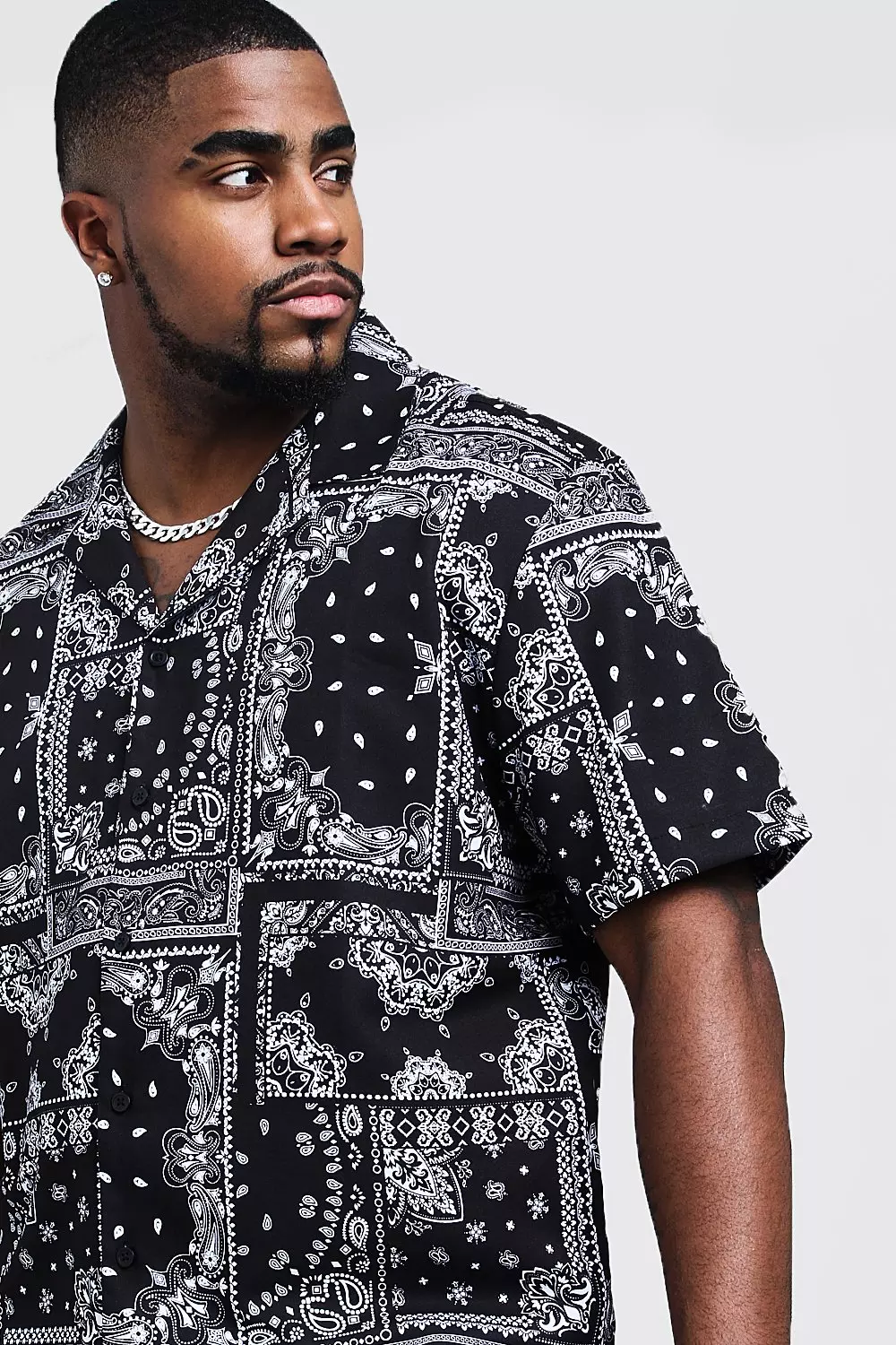 black bandana print shirt