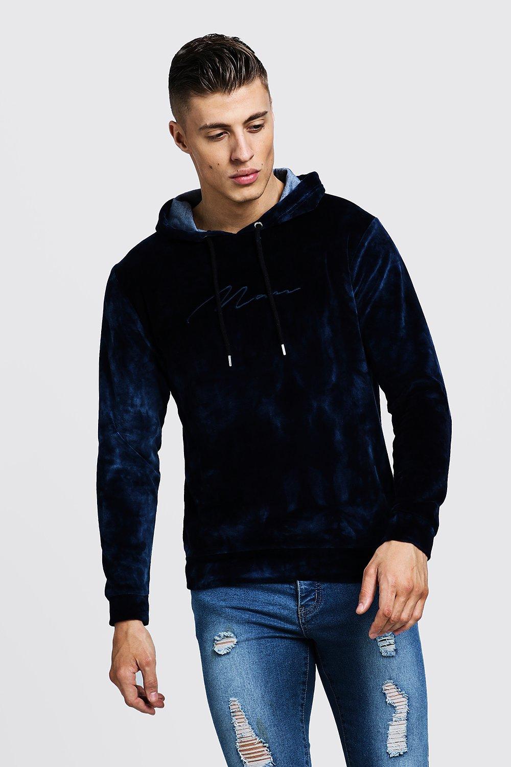 navy velour hoodie