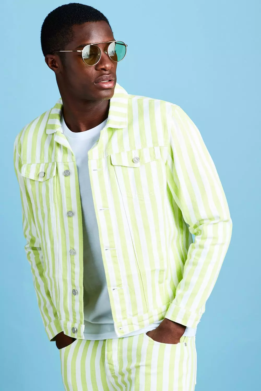 Striped denim jacket sales mens