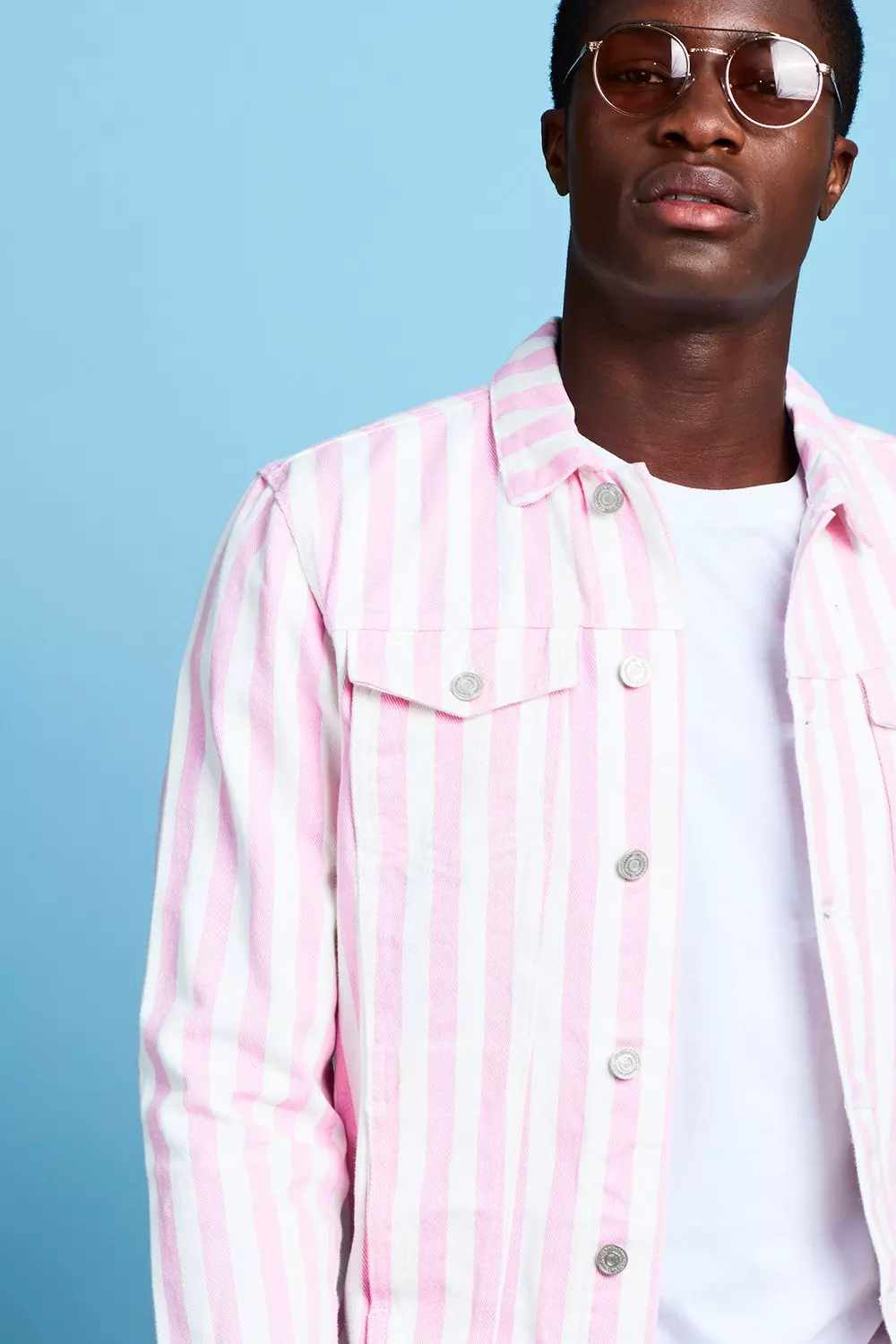 Striped Denim Jacket boohooMAN UK