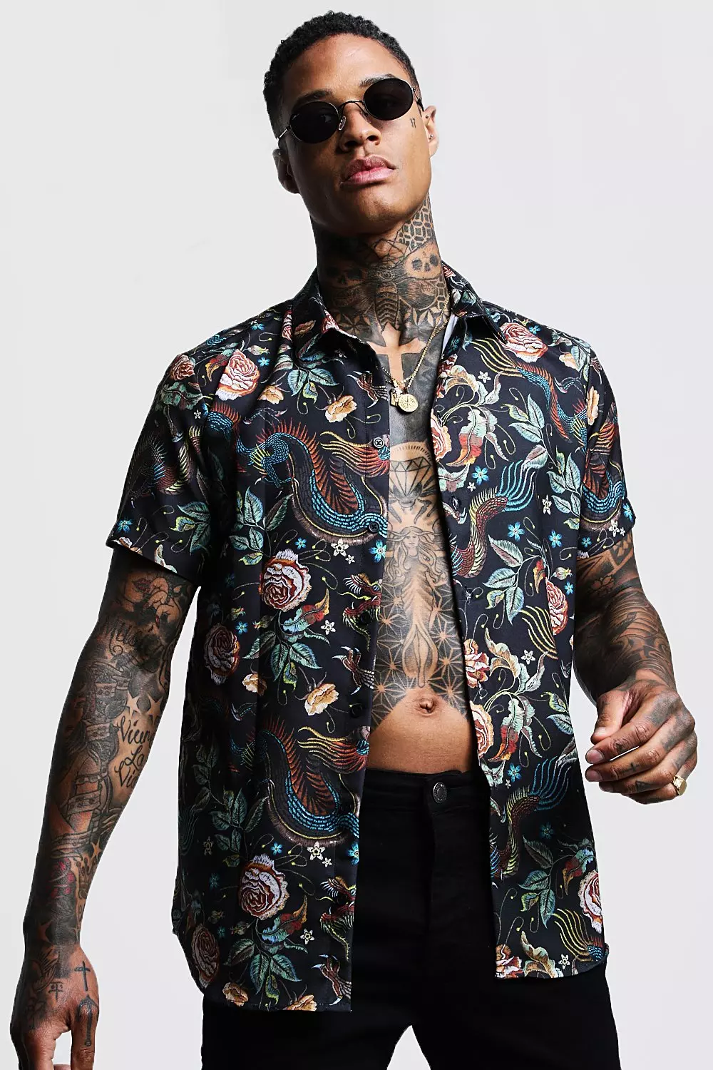 Dragon Print Short Sleeve Shirt | boohooMAN USA