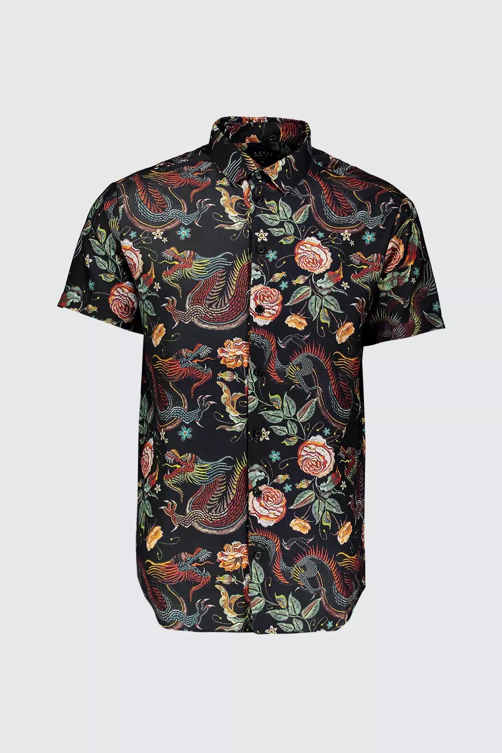 boohooMAN Men's Dragon Print Short Sleeve Shirt