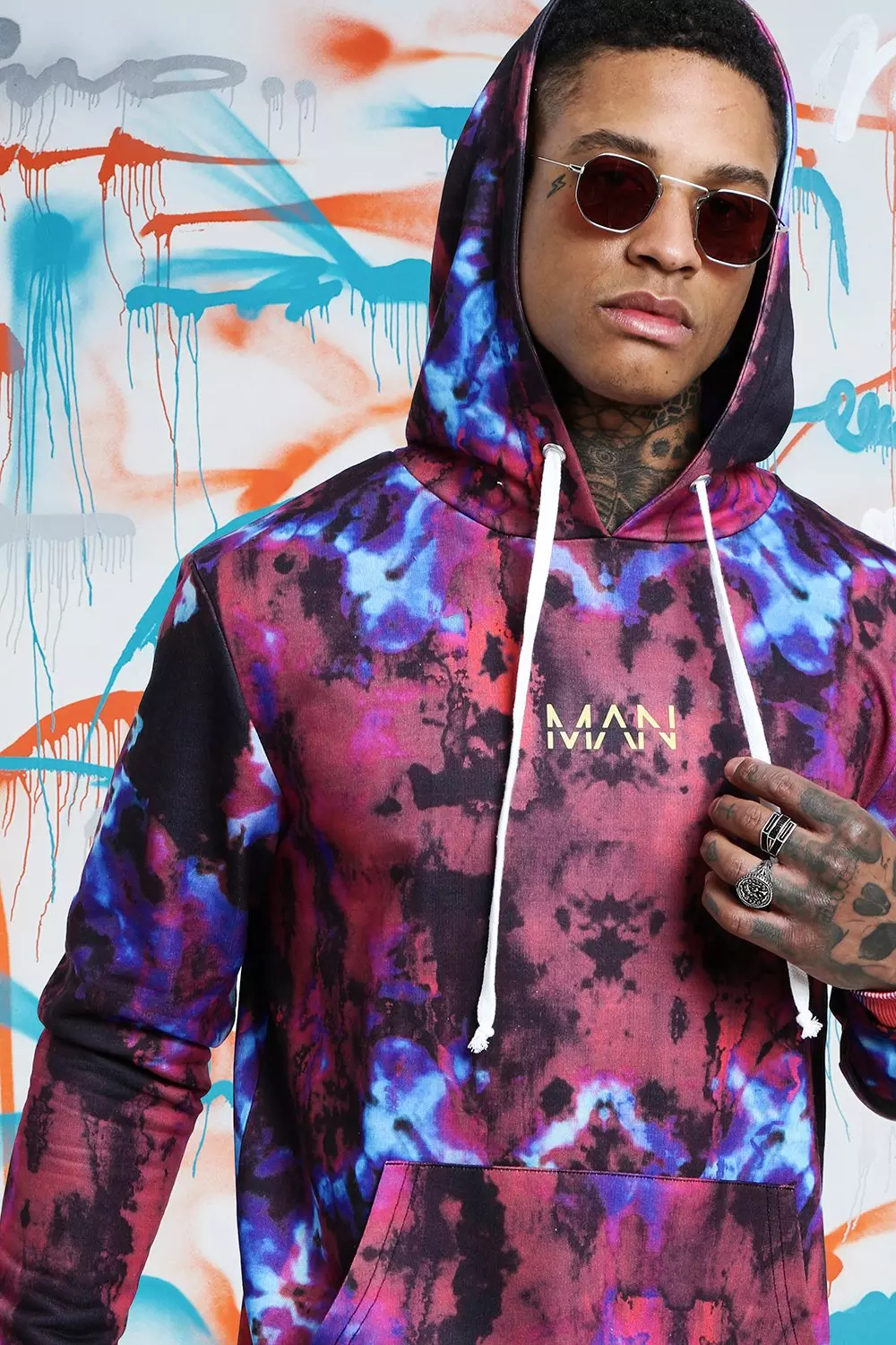 Quavo Tie Dye Hoodie With Print boohooMAN USA