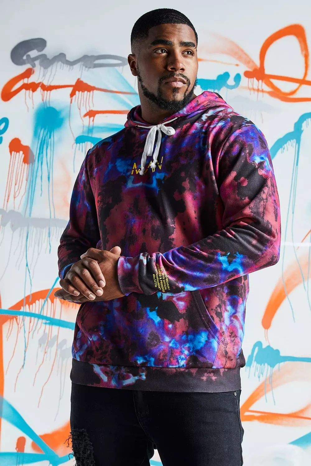 Plus Size Quavo Tie Dye Hoodie With Print boohooMAN USA