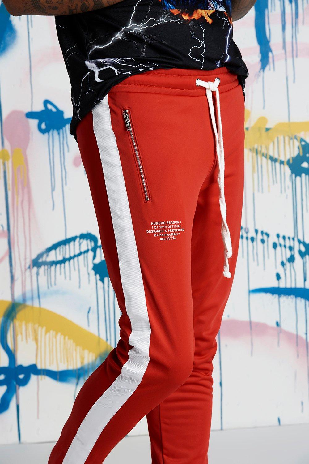 boohooman red joggers