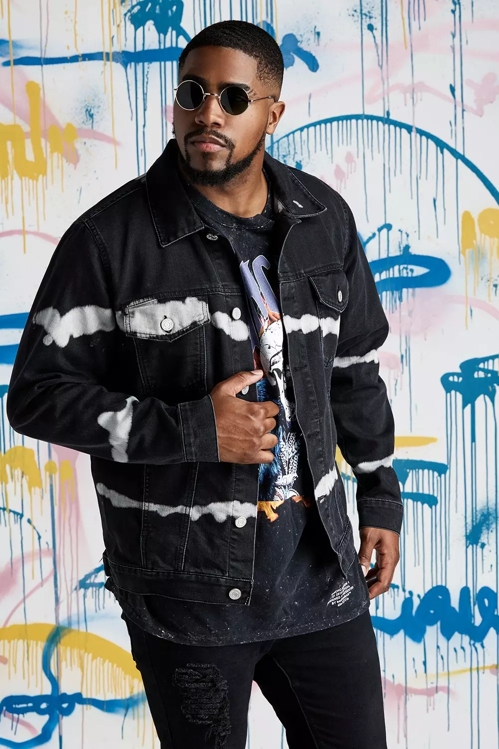 Plus Size Quavo Black Tie Dye Denim Jacket