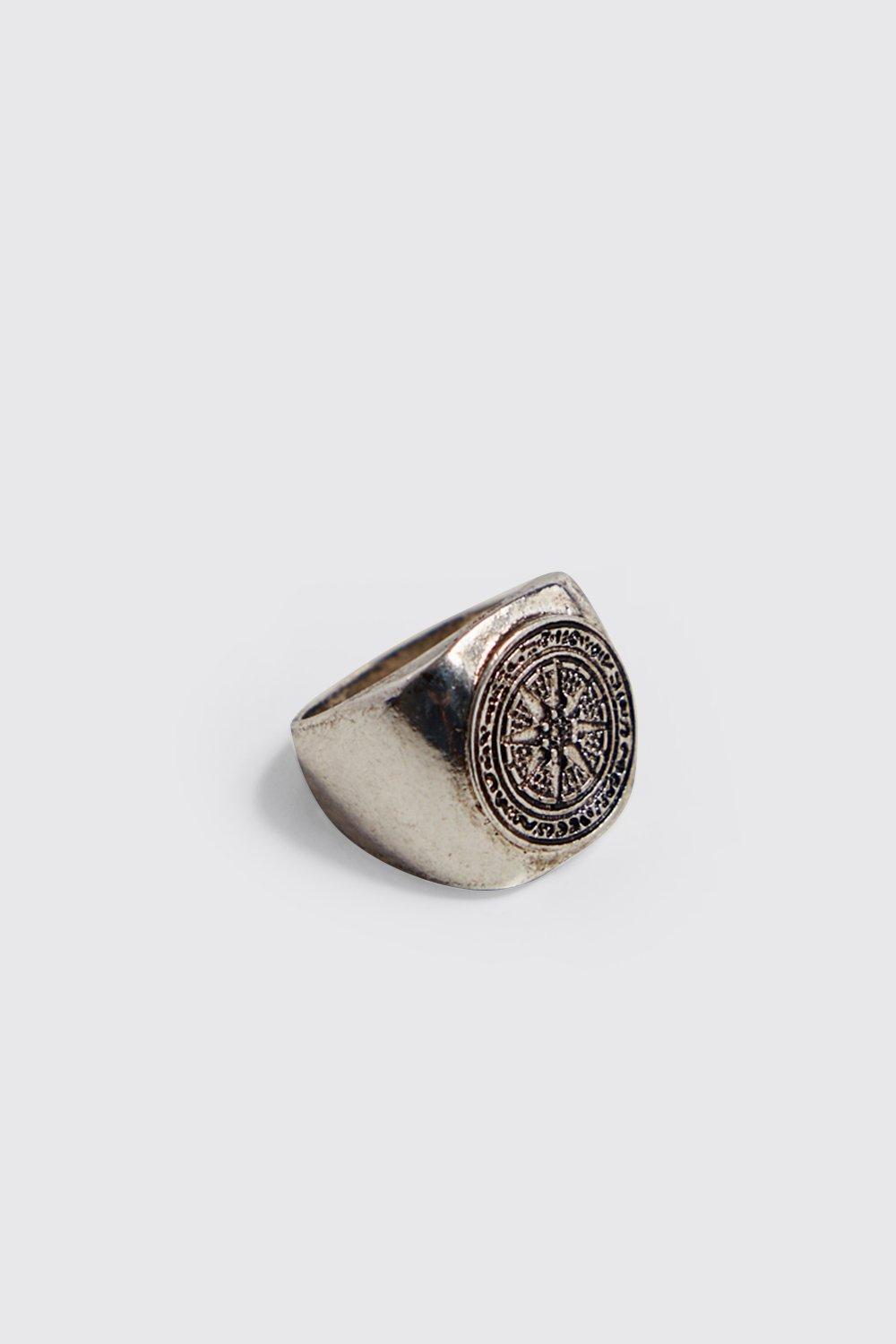 

Кольцо с печаткой с орнаментом в виде компаса, Silver
