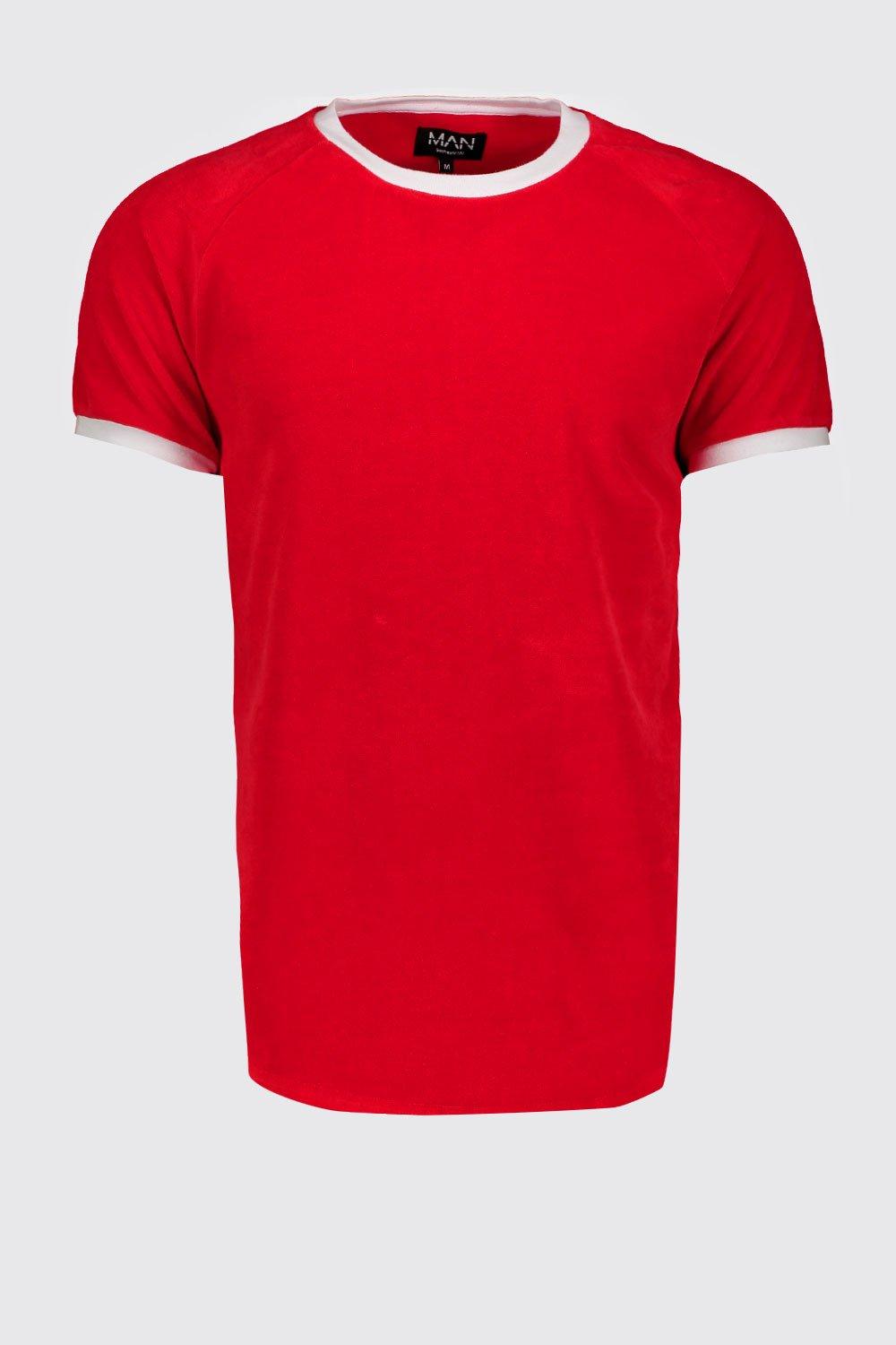 

Velour Curve Hem T-Shirt With Rib Detail, Red