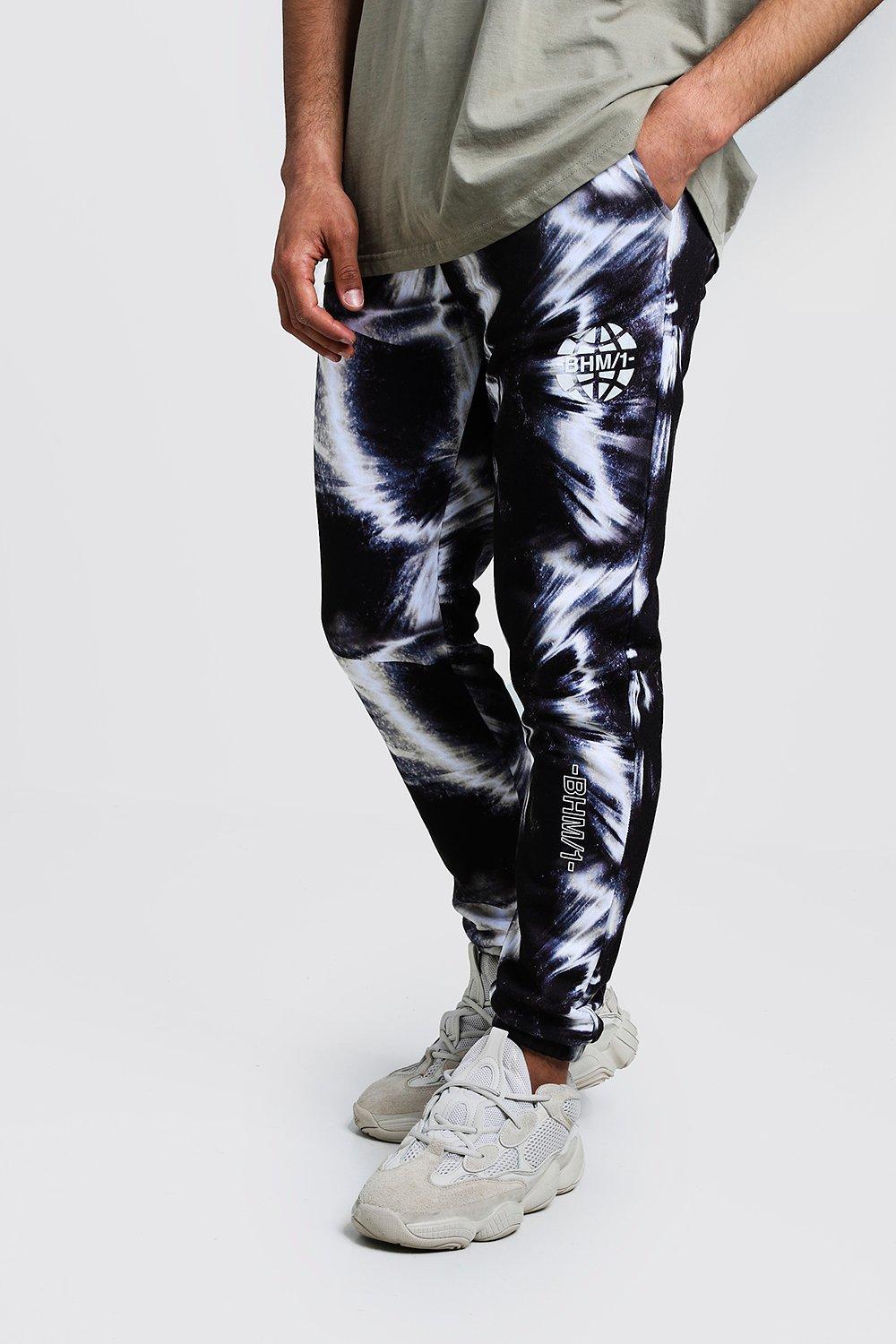 black bleach tie dye joggers