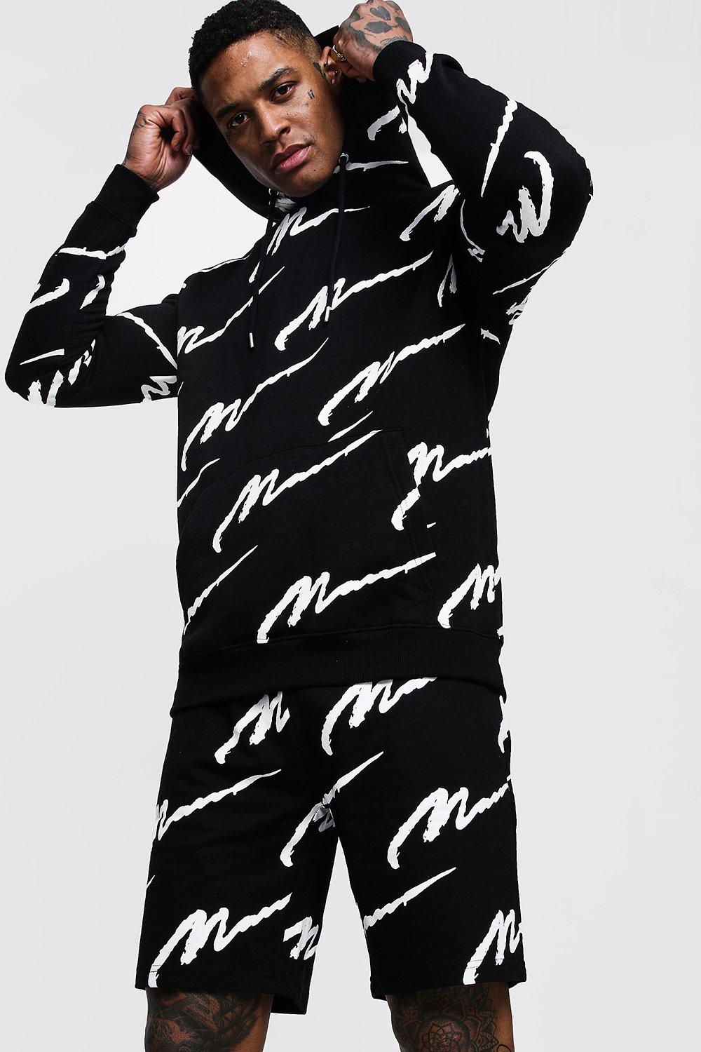 all over man printed hooded tracksuit