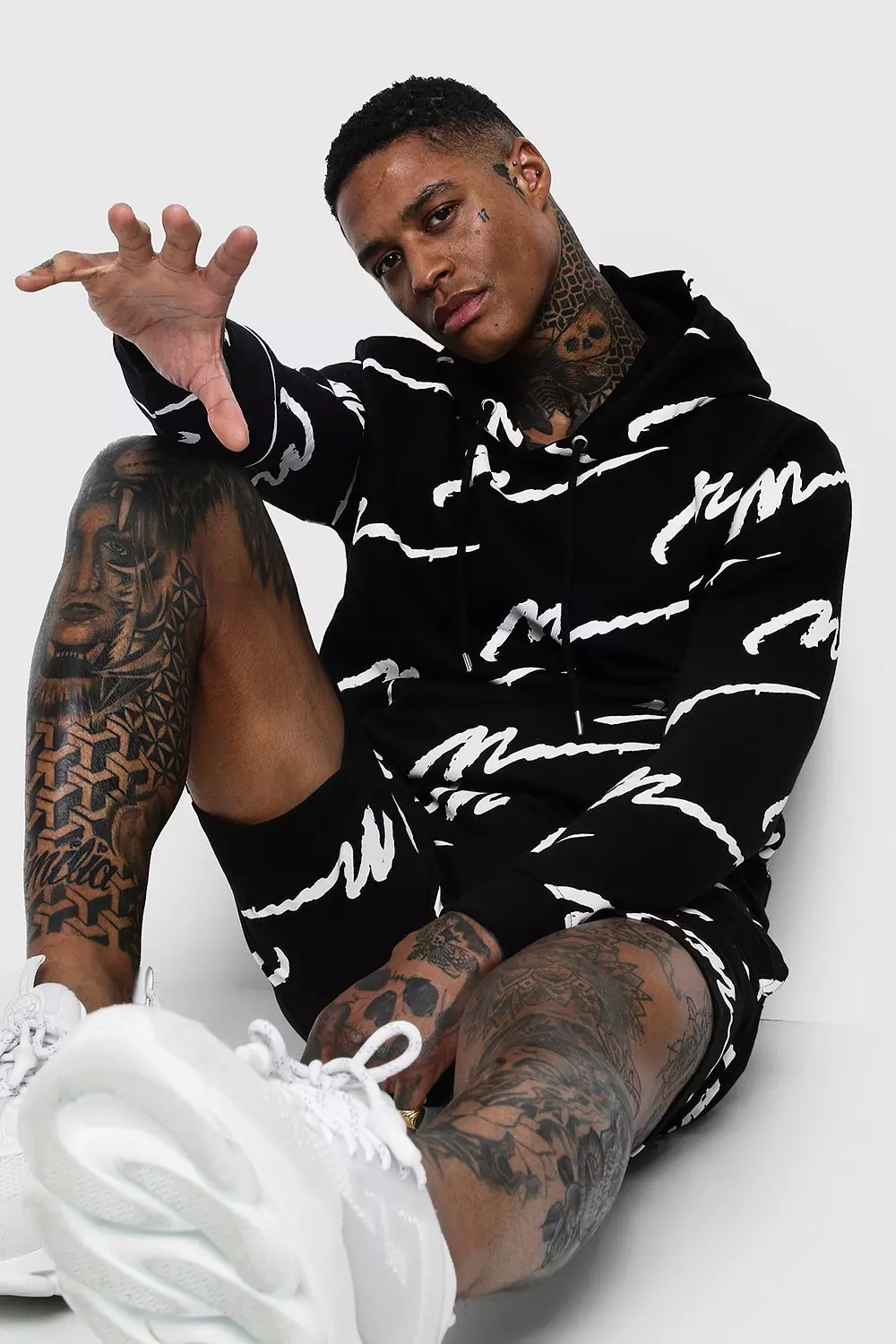 All Over MAN Printed Hooded Short Tracksuit