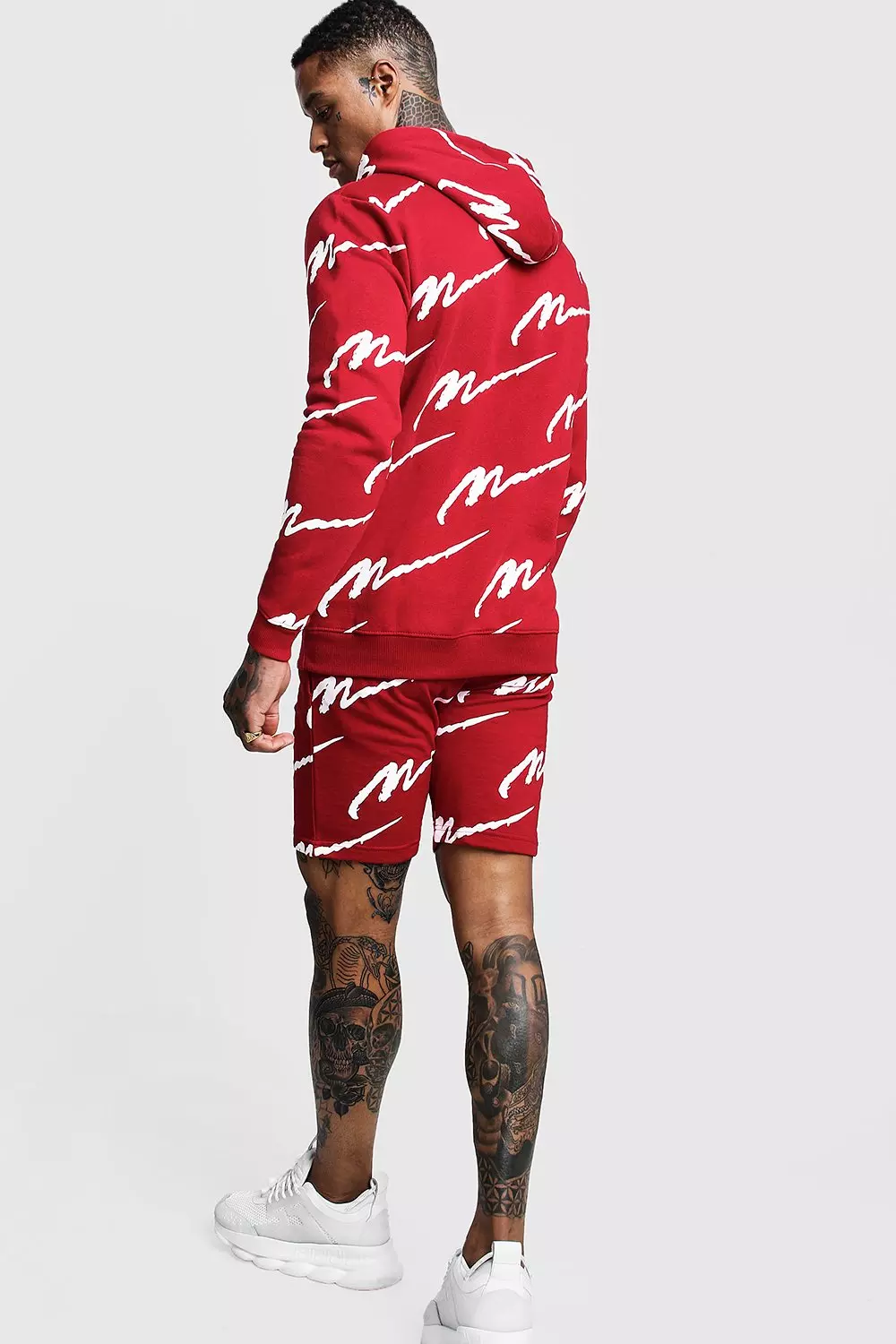 All Over MAN Printed Hooded Short Tracksuit boohooMAN USA