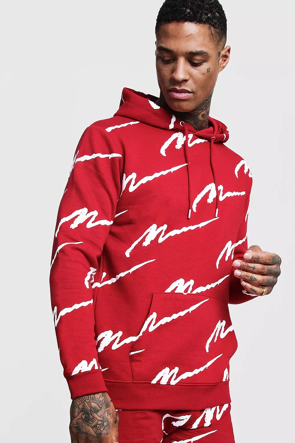 All over man store printed hooded tracksuit red