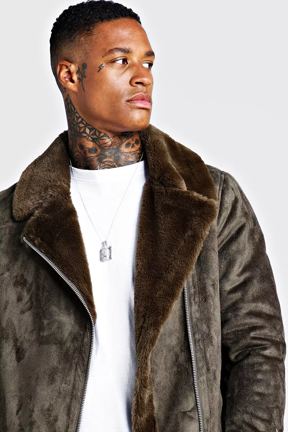 Faux Fur Lined Suede Aviator Jacket