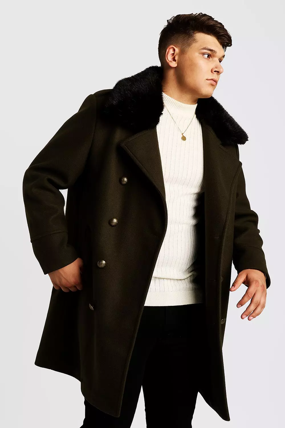 Plus size fur hot sale collar coat