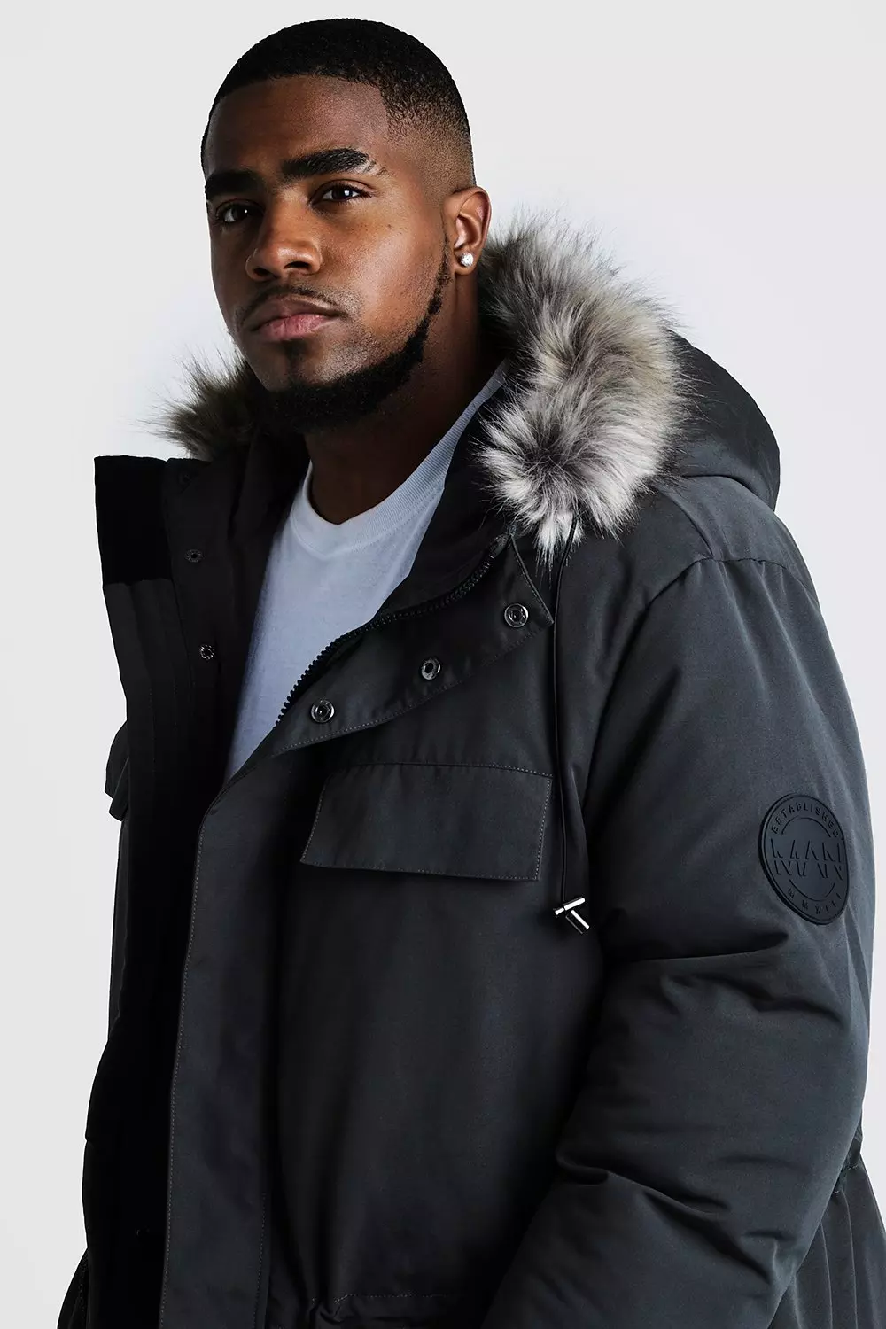 Bellfield parka with faux shop fur hood in black