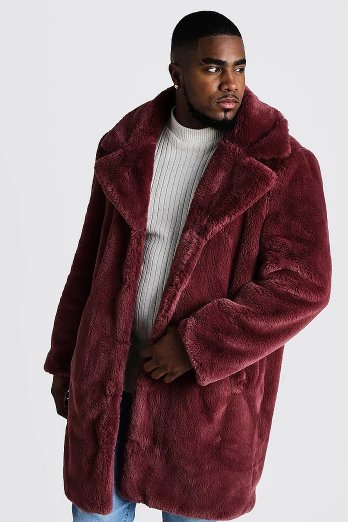 F.Kr. Meget sur Admin Plus Size Faux Fur Overcoat | boohooMAN USA
