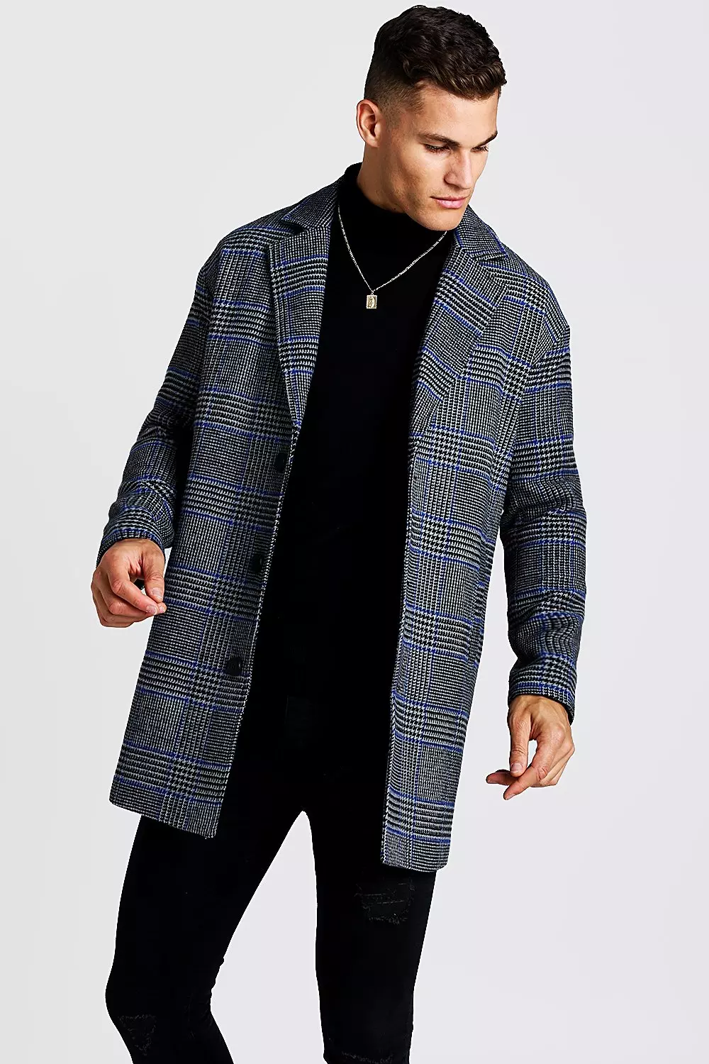 Prince of wales check mens clearance overcoat