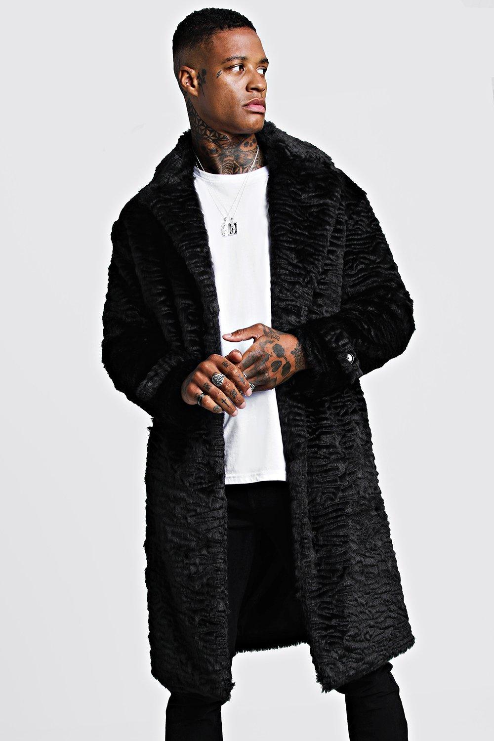 boohooman faux fur overcoat