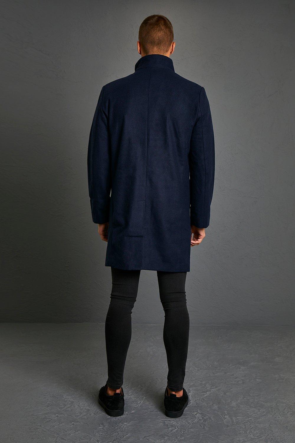 mens navy funnel neck coat