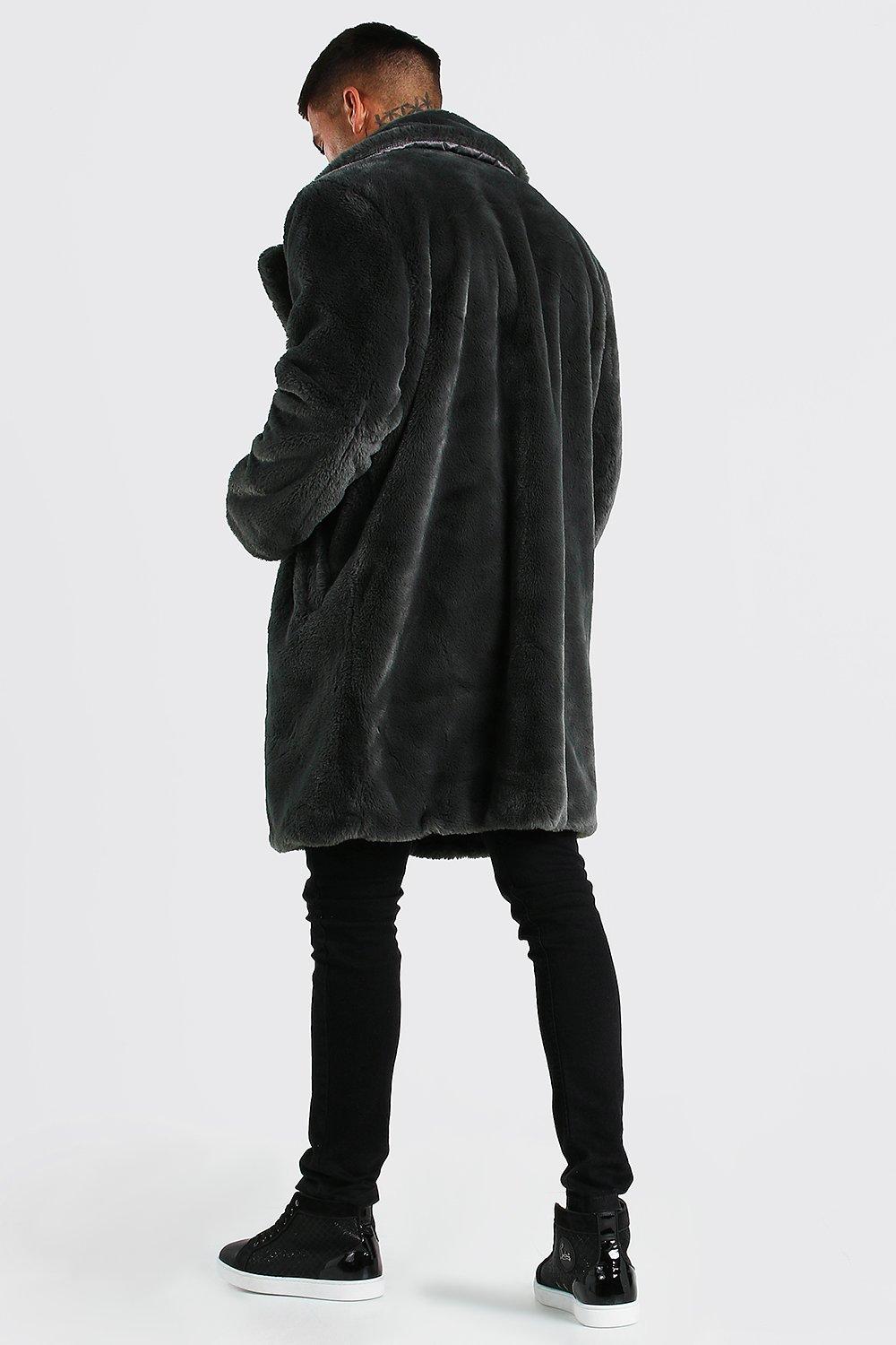 Mens Slate Faux Fur Overcoat alternative image