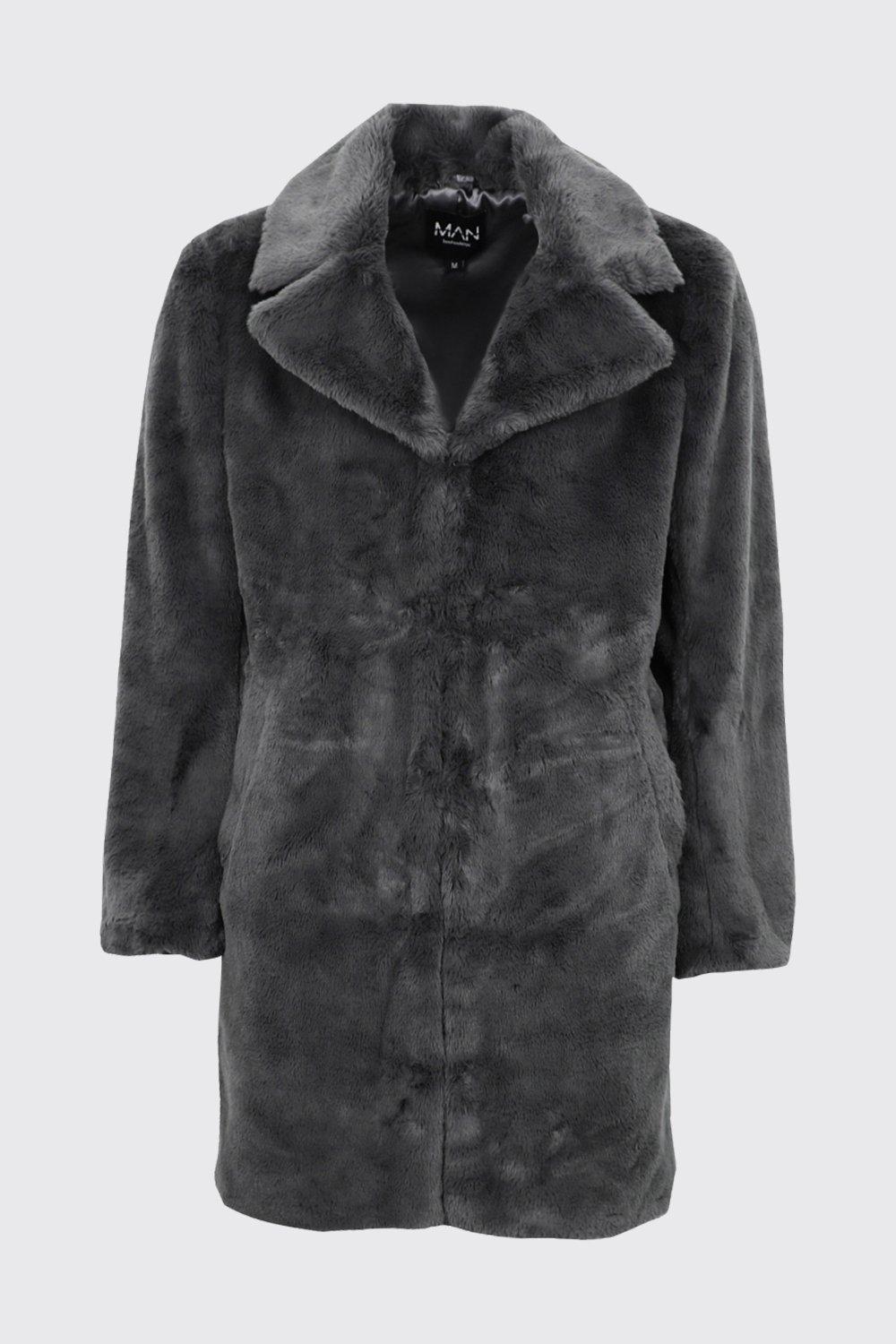 Mens Slate Faux Fur Overcoat alternative image