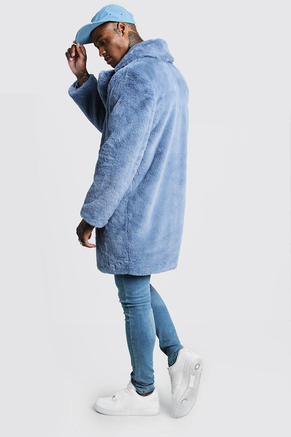 Mens Powder blue Faux Fur Overcoat alternative image