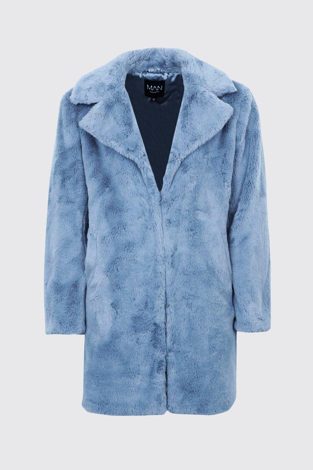 Mens Powder blue Faux Fur Overcoat alternative image