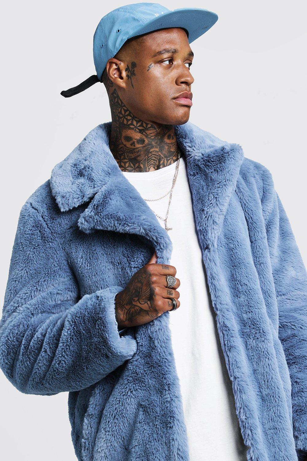 Mens Powder blue Faux Fur Overcoat alternative image