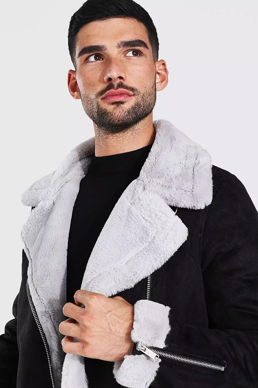 Faux Fur Lined Suede Aviator Jacket | boohooMAN USA