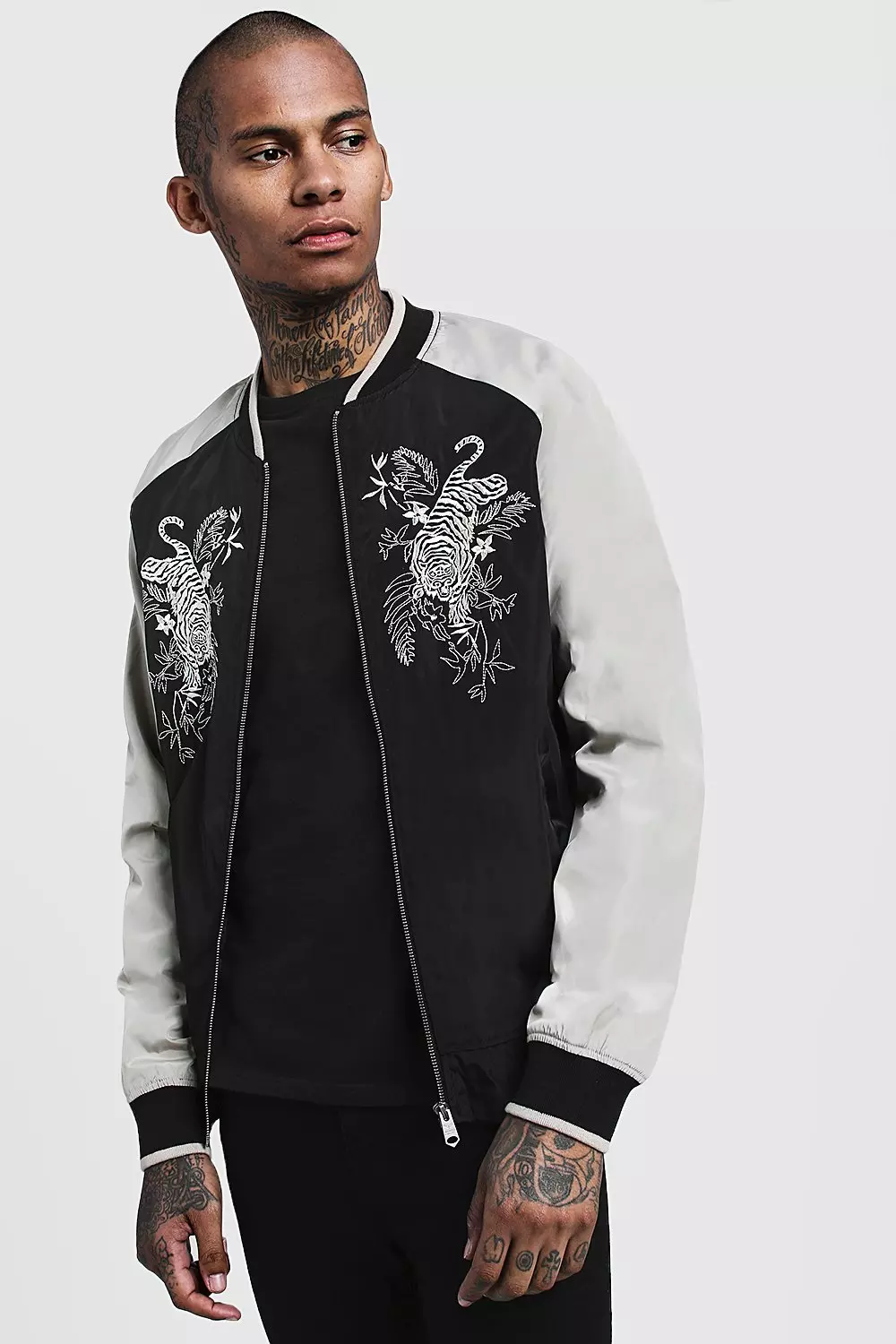 Embroidered Contrast Bomber Jacket